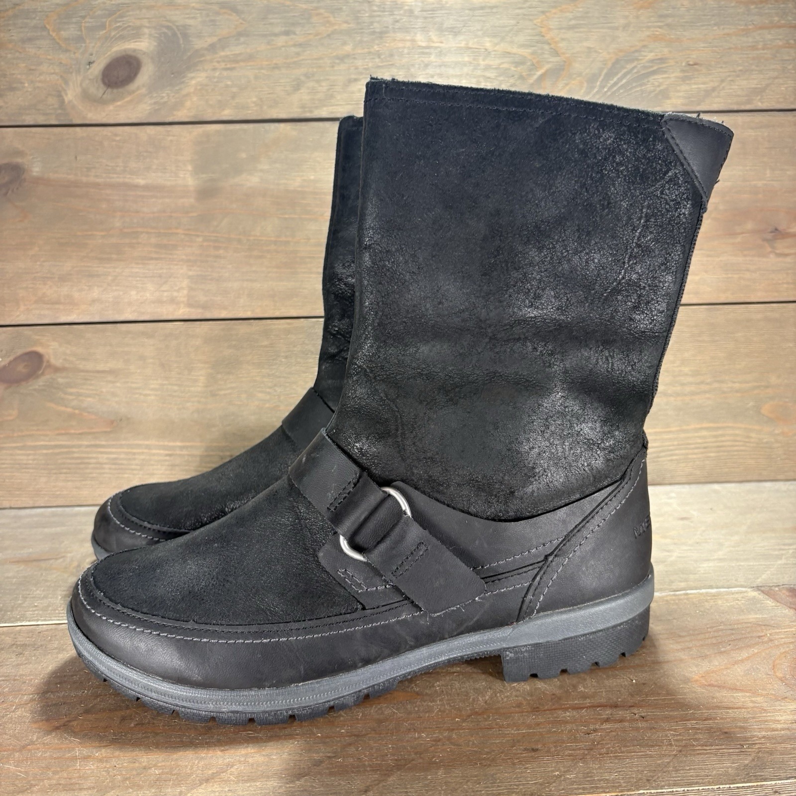 Merrell Emery Womens Size 9.5 Shoes Black Leather Mid Calf Buckle Boots